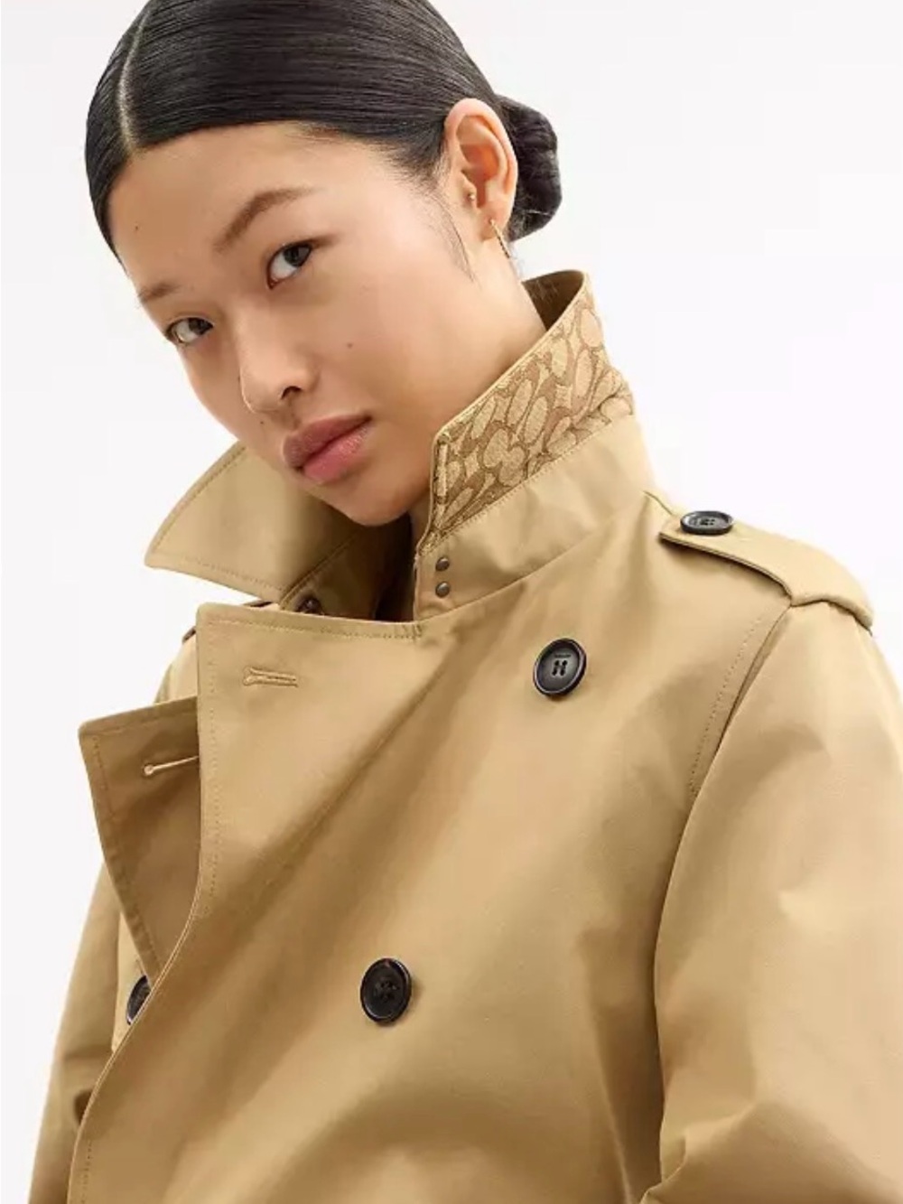 Coach Beige Double-Breasted Belted Trench Coat - Picture 5 of 15